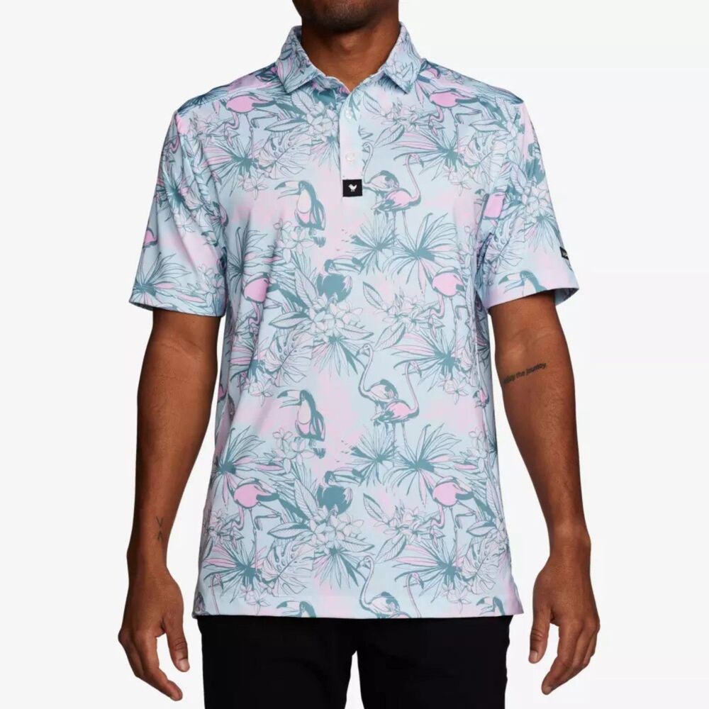 Bad Birdie Bird Watch Men's Flamingo Polo M Tropical Golf Performance - Picture 3 of 9